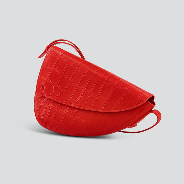 Rebel Cross Body  - soft croco poppy red