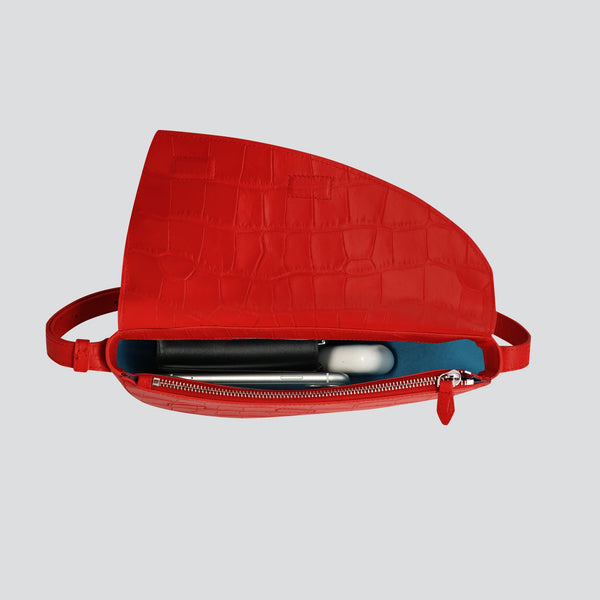 Rebel Cross Body  - soft croco poppy red